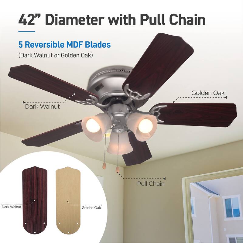 COMMERCIAL COOL42 inch Ceiling Fan 5-Blade With Pull Chain And Light Kit