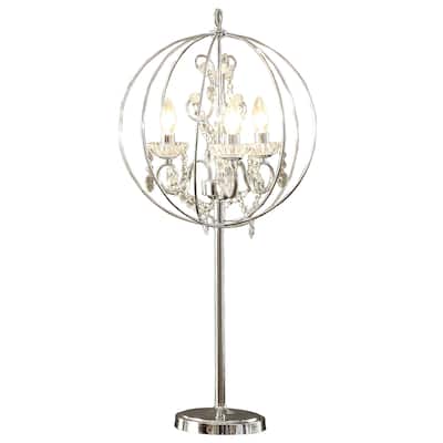 Shine 31 Inch Table Lamp, Chandelier Style, Crystal and Metal, Chrome