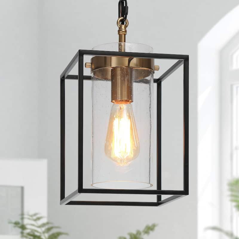Modern Farmhouse 1-Light Lantern Pendant Lights Black Kitchen Island Lights LED Dimmable Compatible - 7.5" W x 13.2" H