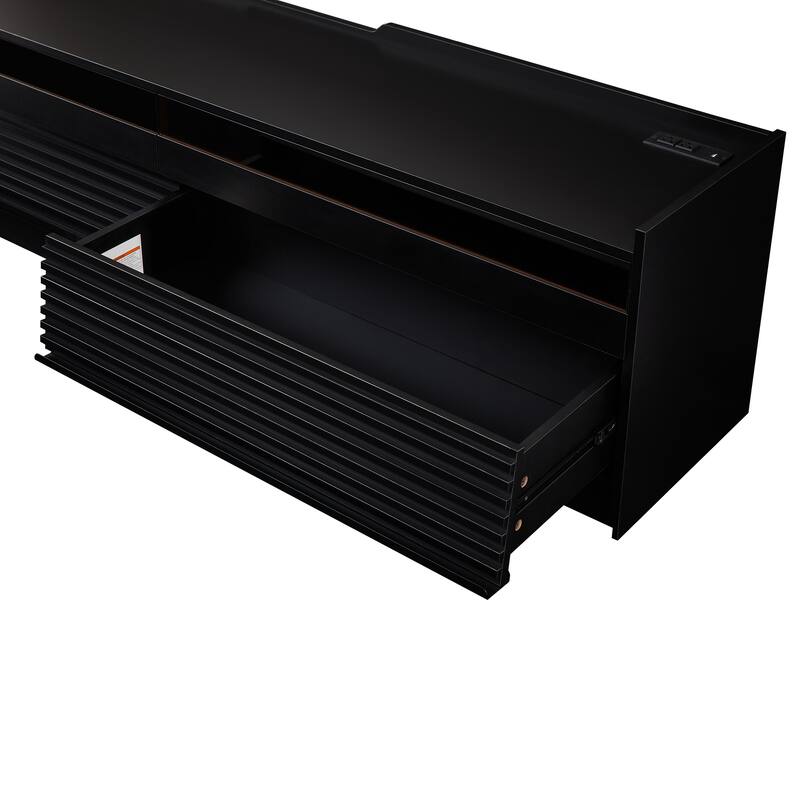 68.9" TV Stand with Glass Front Drawers and LED Charging Station