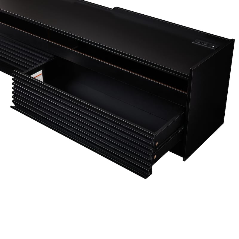 LED TV Stand for TVs up to 80" Wood TV Console with 4 Storage Drawer Media Console Table with Built-in Charging Ports