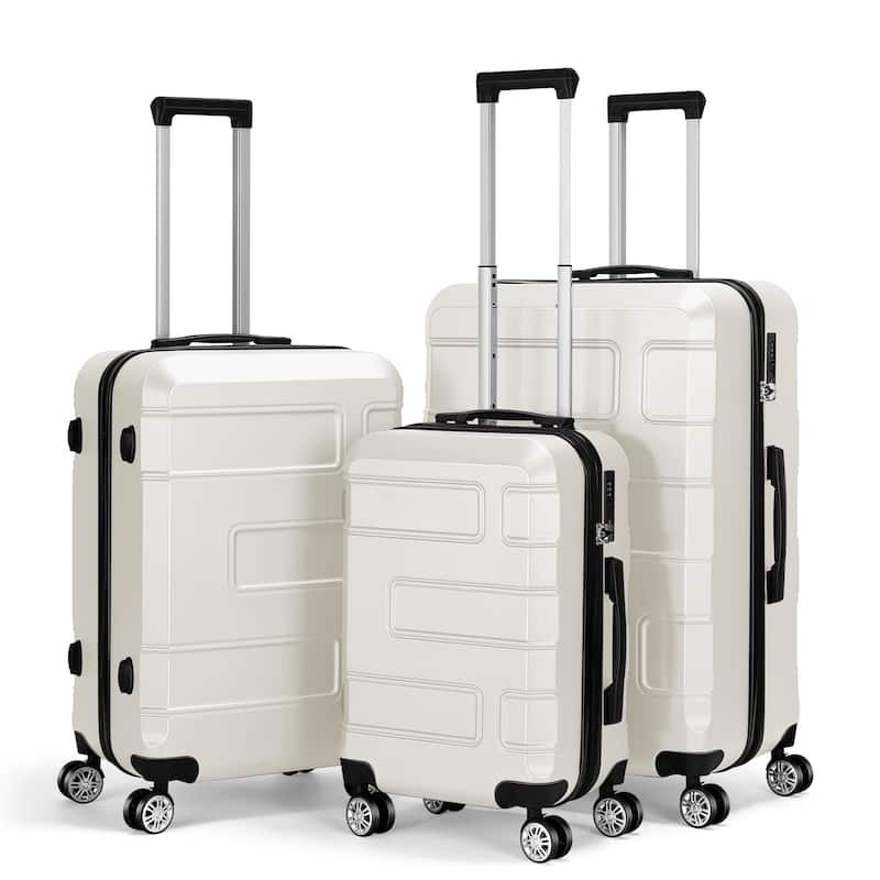 Hikolayae TSA Lock 3 Piece Luggage Sets Hardside Spinner in White