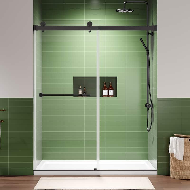 72" x 59" Frameless Double Sliding Shower Door, 8mm Easy-Clean Tempered Glass, 304 Stainless Hardware, Reversible