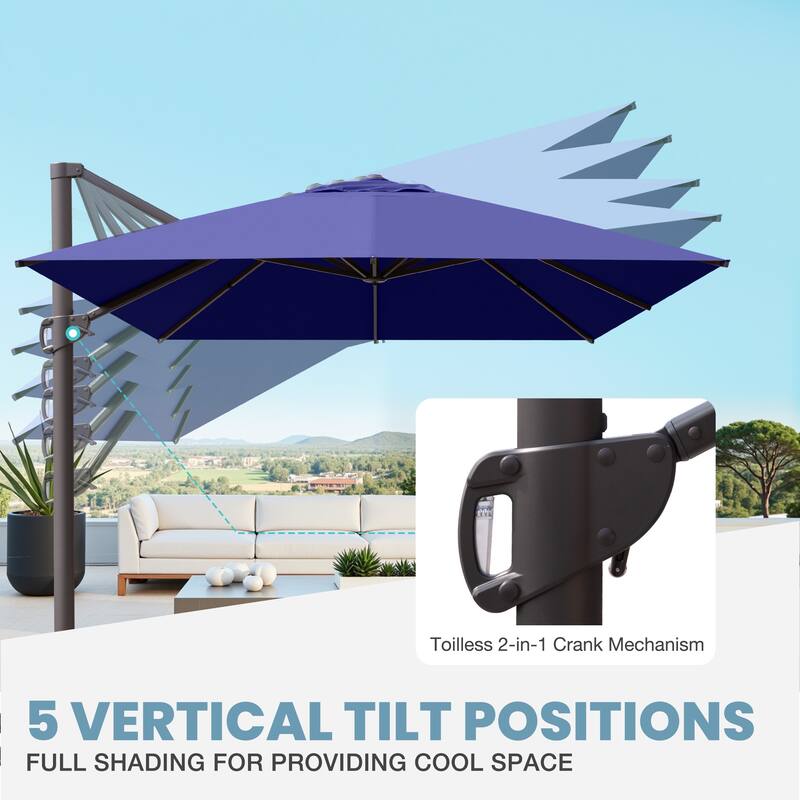 VredHom 10X13 FT Patio Outdoor Cantilever-Offset Umbrella with Base Stand