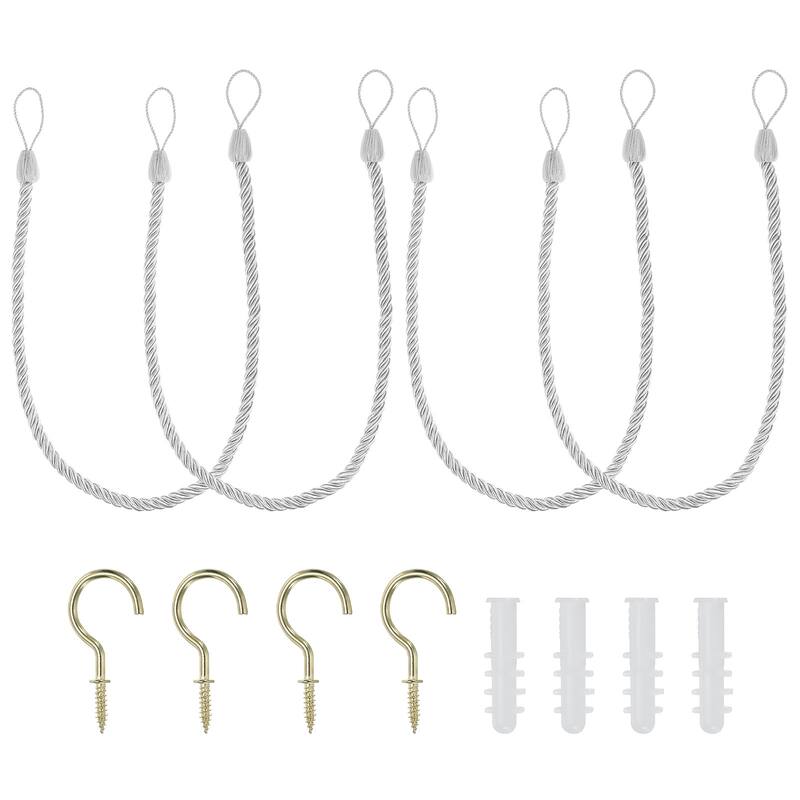 4pcs Curtain Tiebacks Ropes, Decorative Tie Backs with Hooks & Bolts