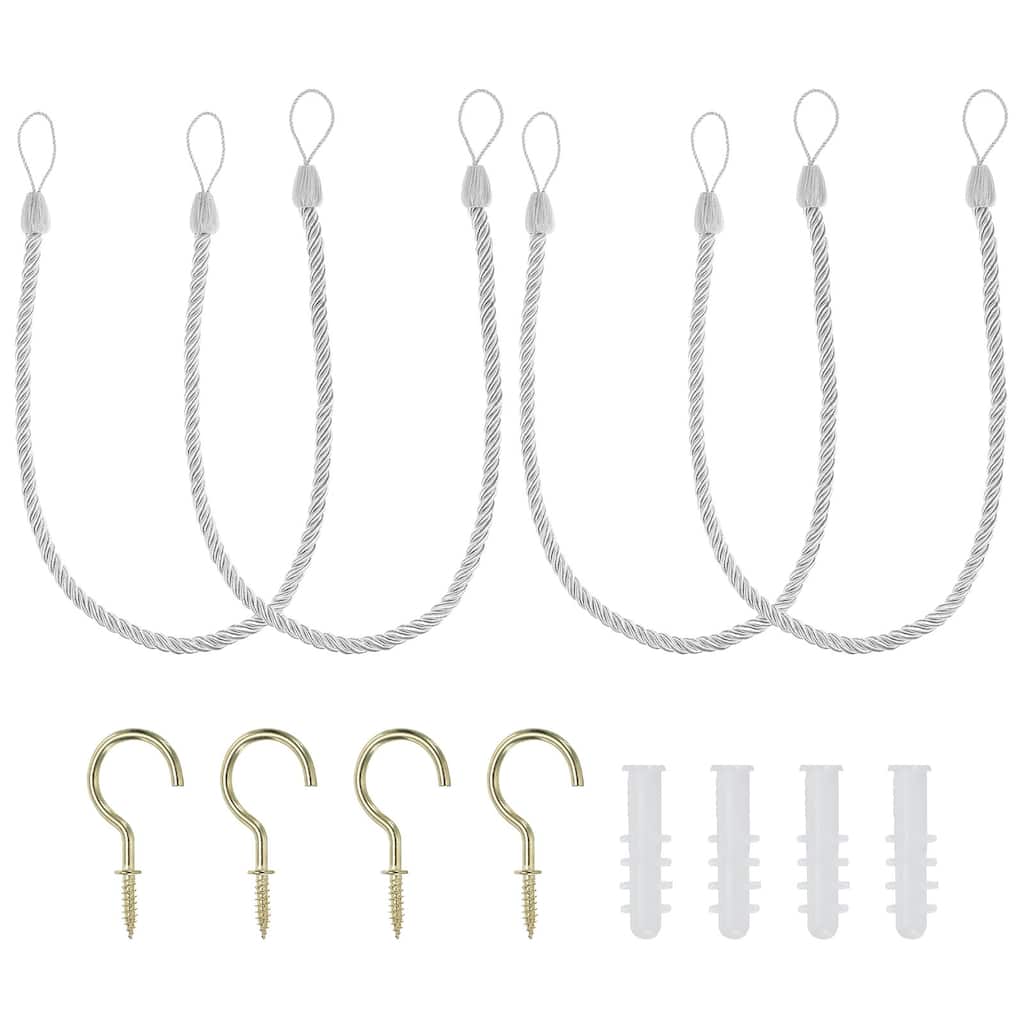 4pcs Curtain Tiebacks Ropes, Decorative Tie Backs with Hooks & Bolts