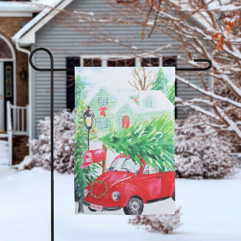 Red Car and Christmas Tree Outdoor Garden Flag 12.5" x 18"