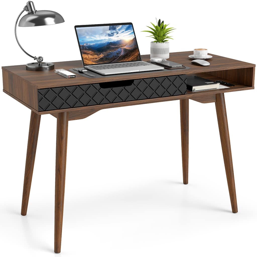 Gymax Mid-Century Modern Computer Desk w/ Drawer & Open