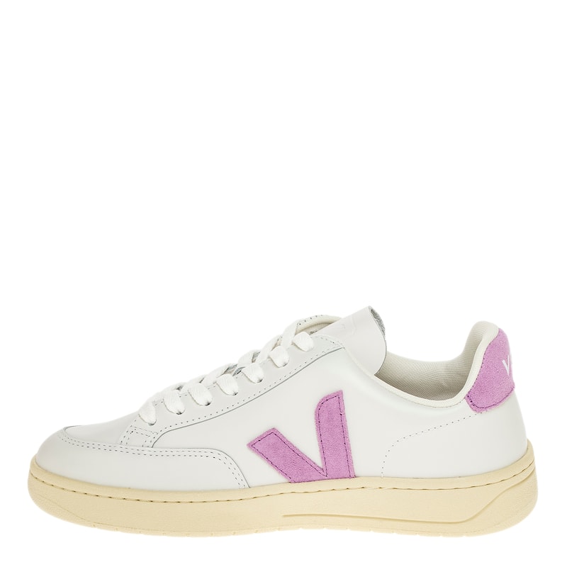 Veja Women's V-12 Leather Sneakers in White with Purple