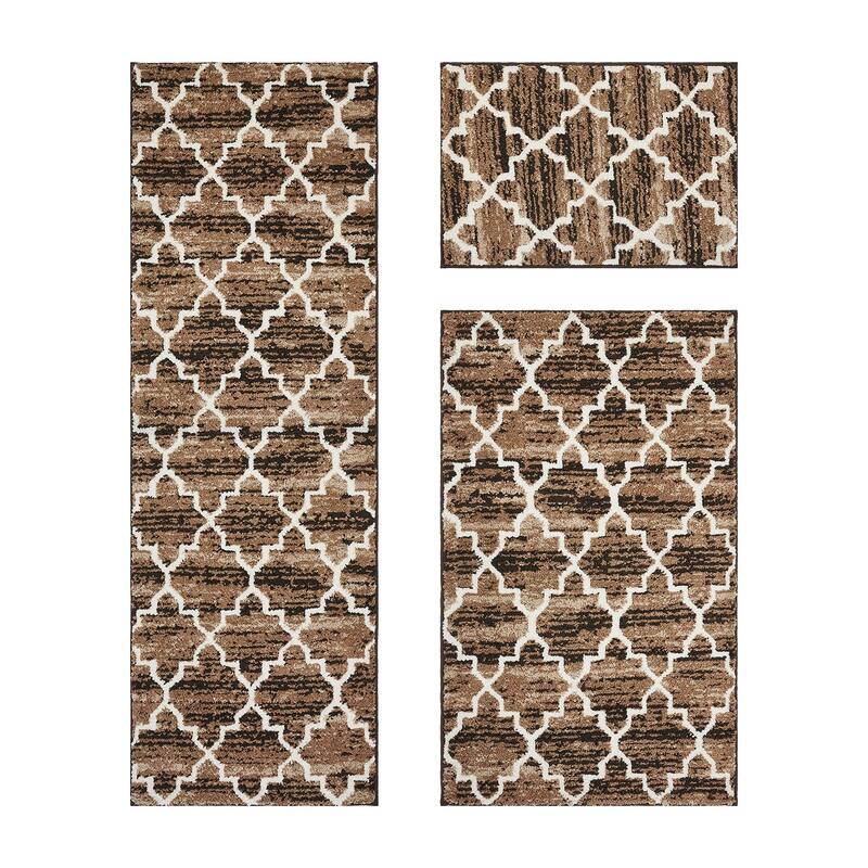 Better Trends Savio Collection 3 Pc Set Bathroom Rug - 100% Micro Polyester with Gel Foam Backing, Machine Washable Bath Mat