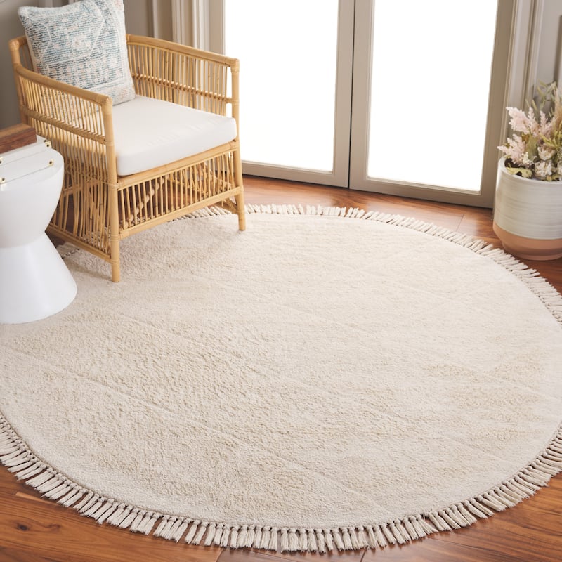 SAFAVIEH Hand-Woven Easy Care Bathilde Modern & Contemporary Cotton - 6' Round - Ivory - Round