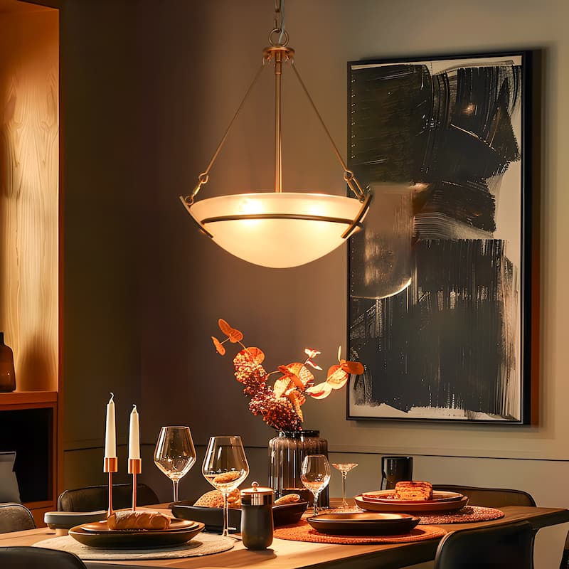 Mid-Century Modern 3-Light Gold Chandelier Bowl Frosted Glass Pendant Light for Dining Room - 11.5" D x 16.5" H