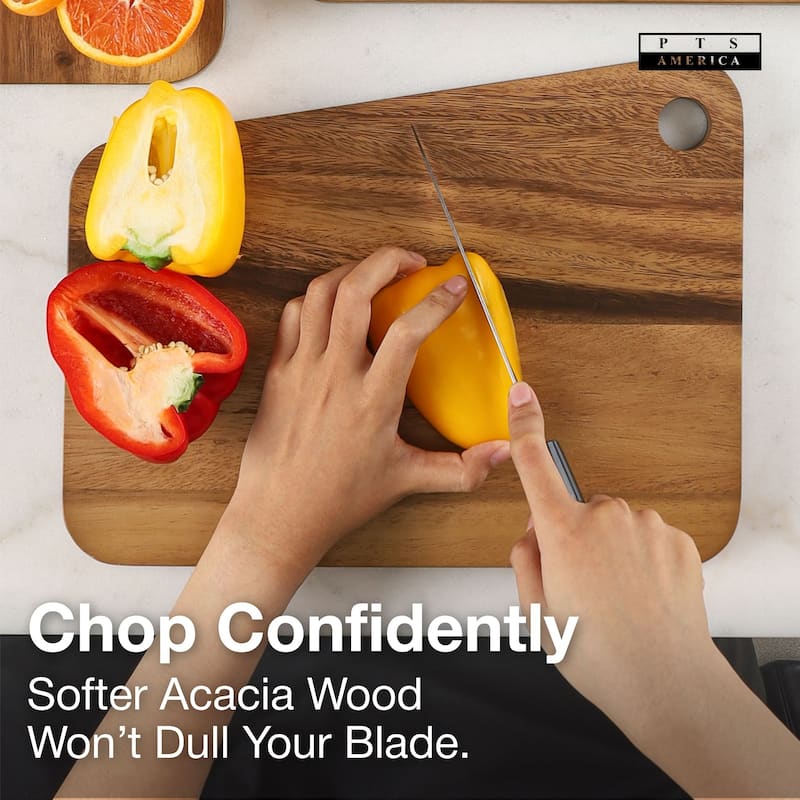 Sango Atelier Acacia Wood 3-Piece Cutting Board Set with Slant Edge & Juice Grooves- Reversible Kitchen Chopping Boards