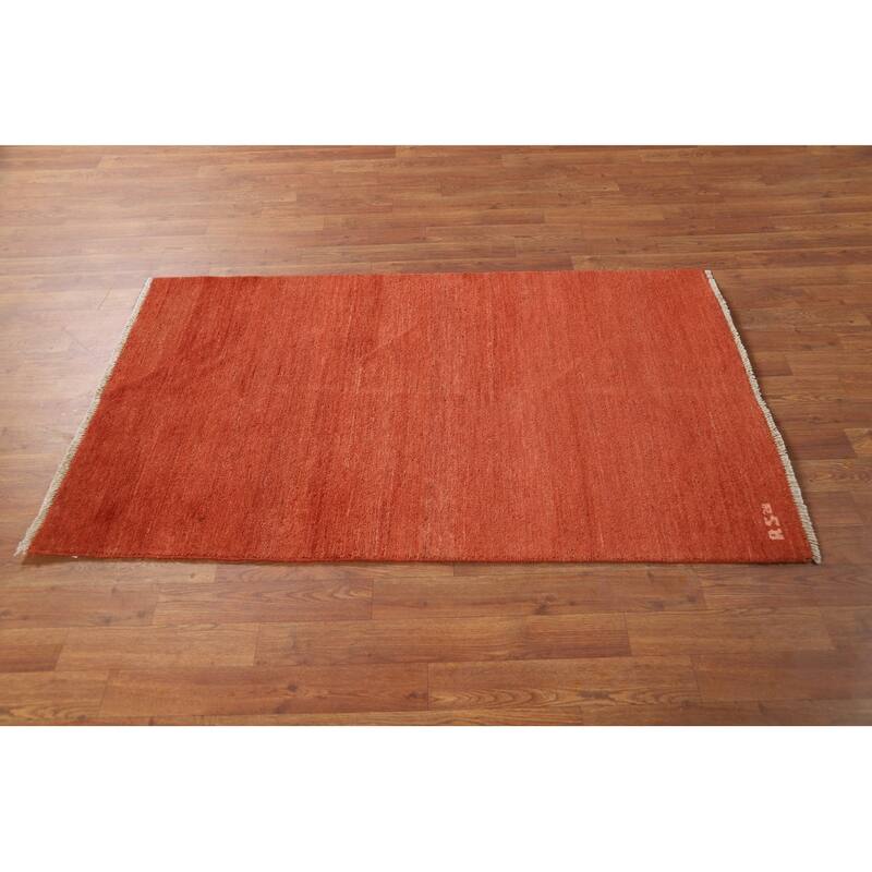 Orange Modern Gabbeh Oriental Foyer Rug Hand-Knotted Wool Carpet - 3'0"x 5'0"