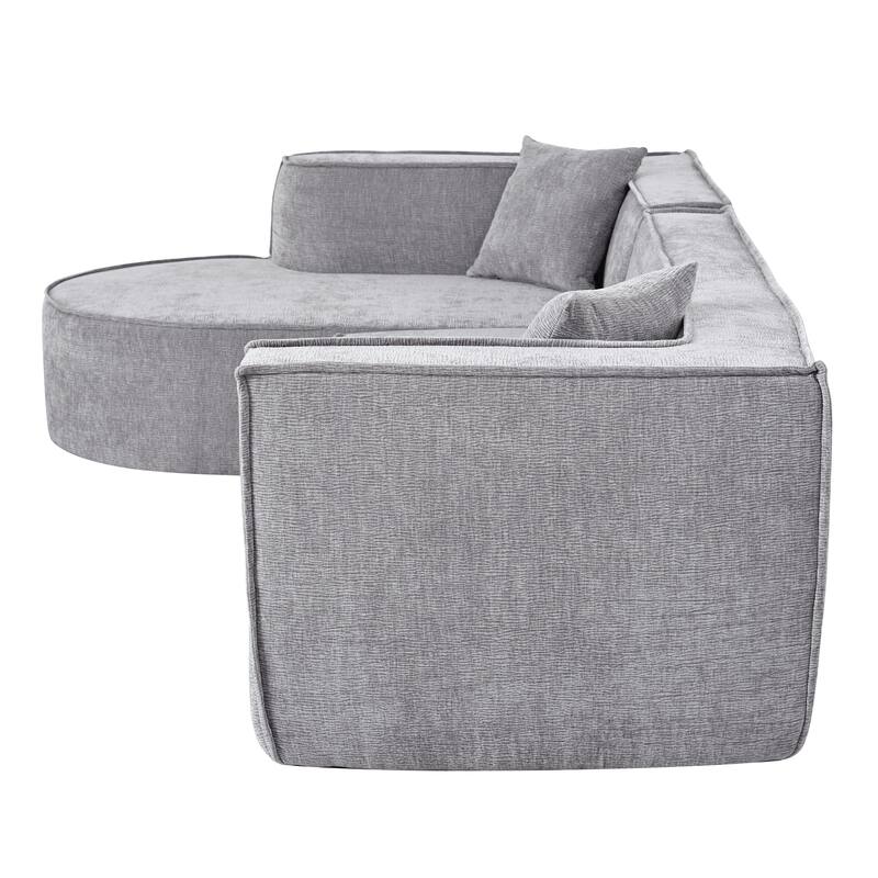 Modern Curved Sectional Sofa with Wrinkle Resistant Chenille and Lounge Seat for Living Room or Guest Room