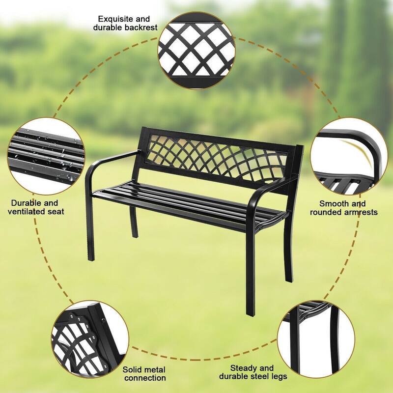 Costway Patio Park Garden Bench Porch Path Chair Outdoor Deck Steel