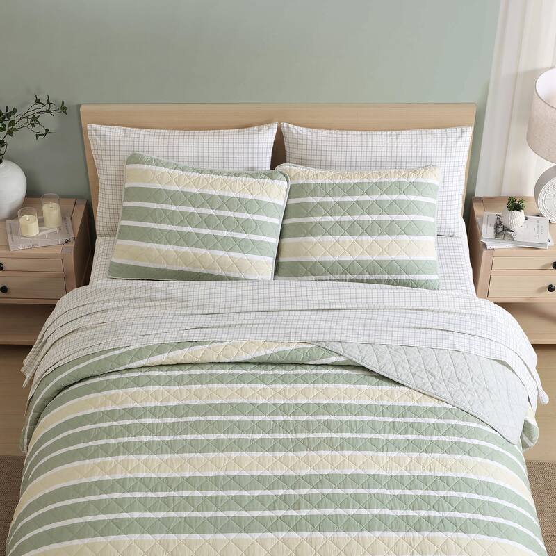 Nautica Varadero Stripe Green Cotton Reversible Quilt Set
