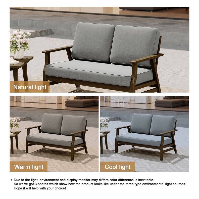Modern Wood Cushioned 5-Piece Outdoor Patio Conversation Set