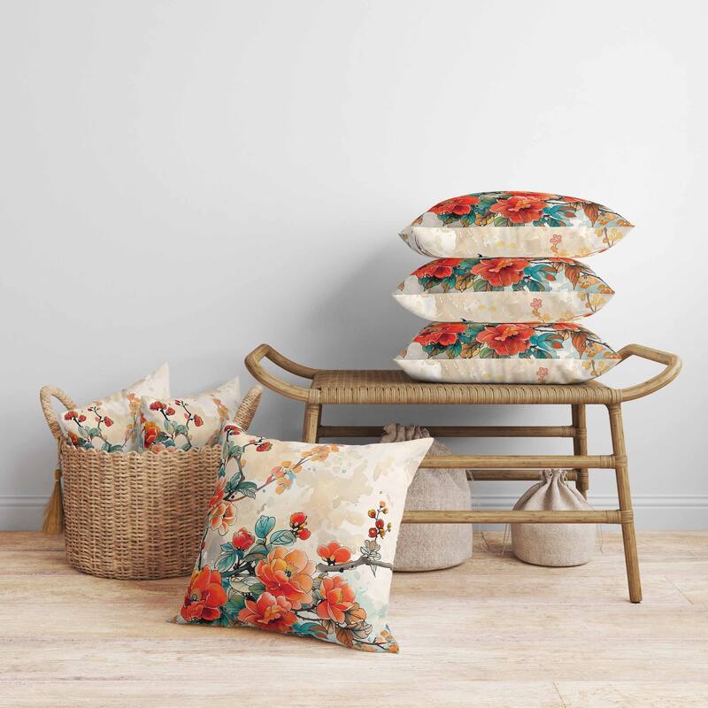 Scarlet Wing Heaven Faux Suede Reversible Throw Pillow Orange and Teal