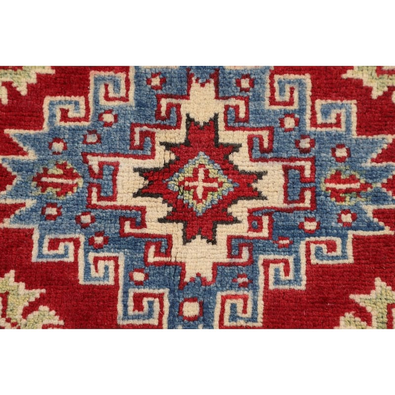 Geometric Red Kazak Accent Rug Handmade Wool Carpet - 2'9" x 4'0"