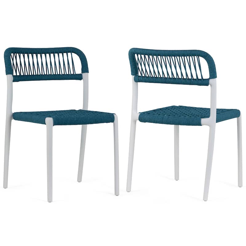 Set of 12 Belen Blue Woven Rope Fabric Dining Chair with Plastic Frame