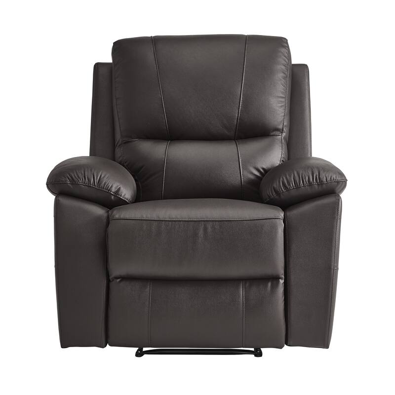 Drake 39 Inch Manual Recliner Chair, Soft Brown Faux Leather, Solid Wood