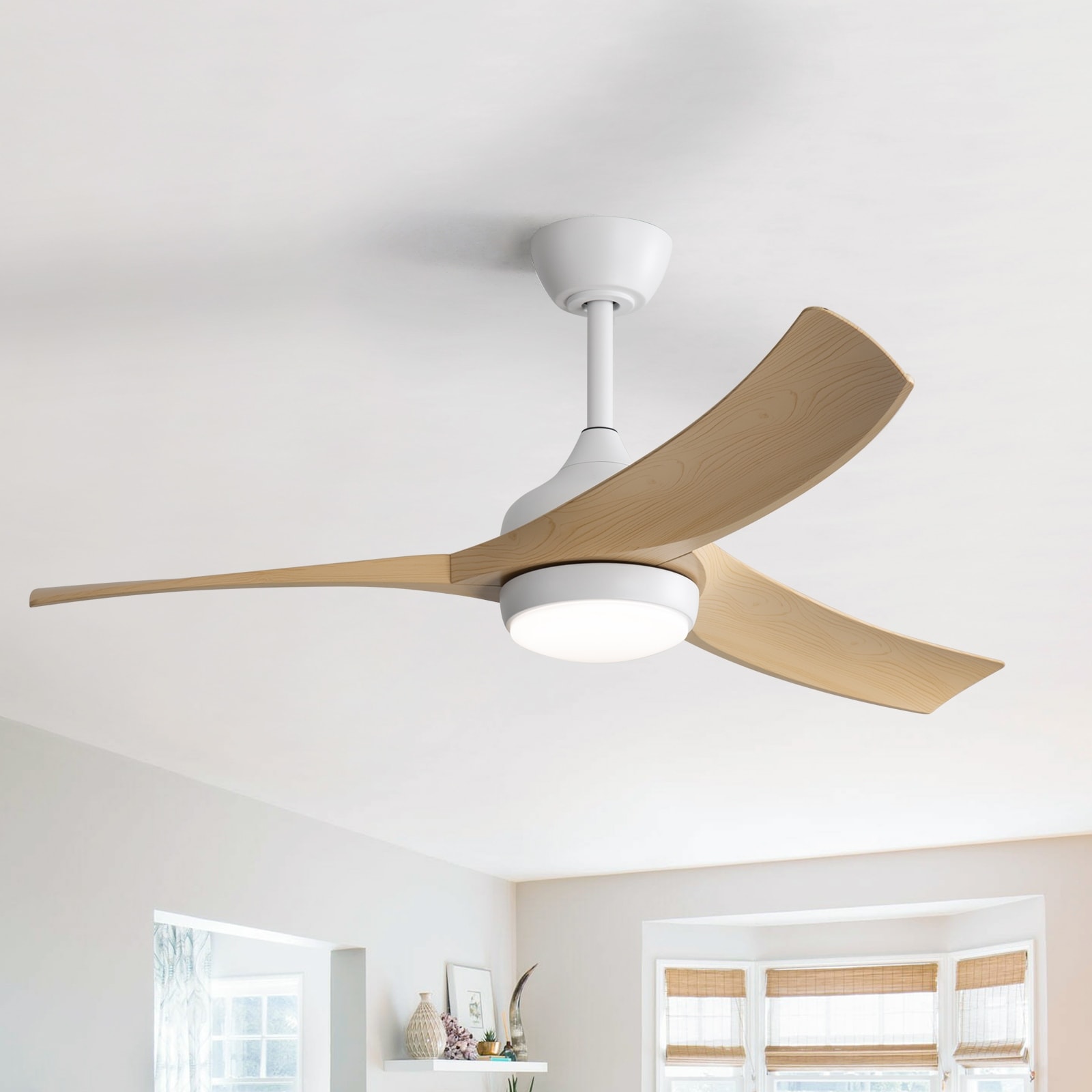 Sofucor 52 Inch Ceiling Fan with Integrated LED Light and Remote Control Quiet DC Motor, Weather-Resistant ABS Blades