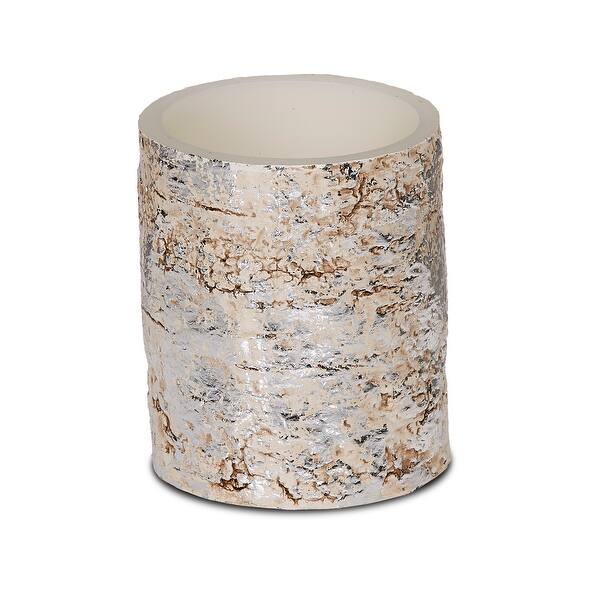 Shop Set Of 4 Led Rustic Birch Foil Flameless Wax Pillar Christmas Candle 4 Overstock 27619554