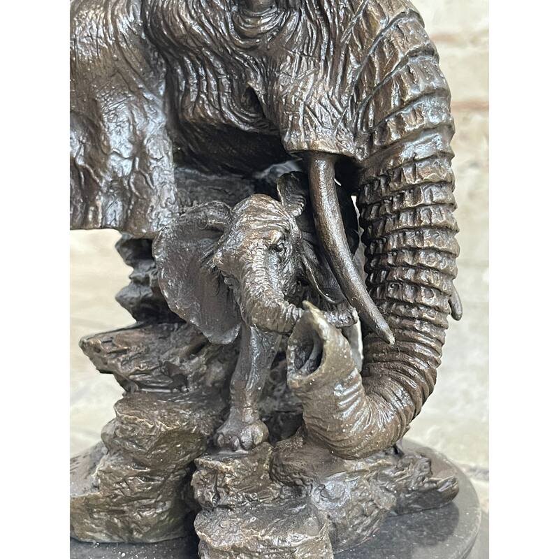 Original Striking Mive Imitative Elephant Head Bust With Baby Bronze Sculpture Statue