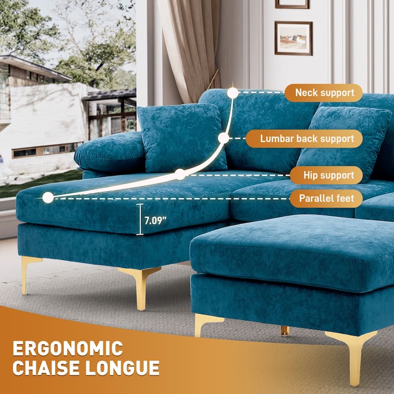 110" Upholstered Velvet U-shaped Sectional Sofa With Chaise Lounge & Ottoman