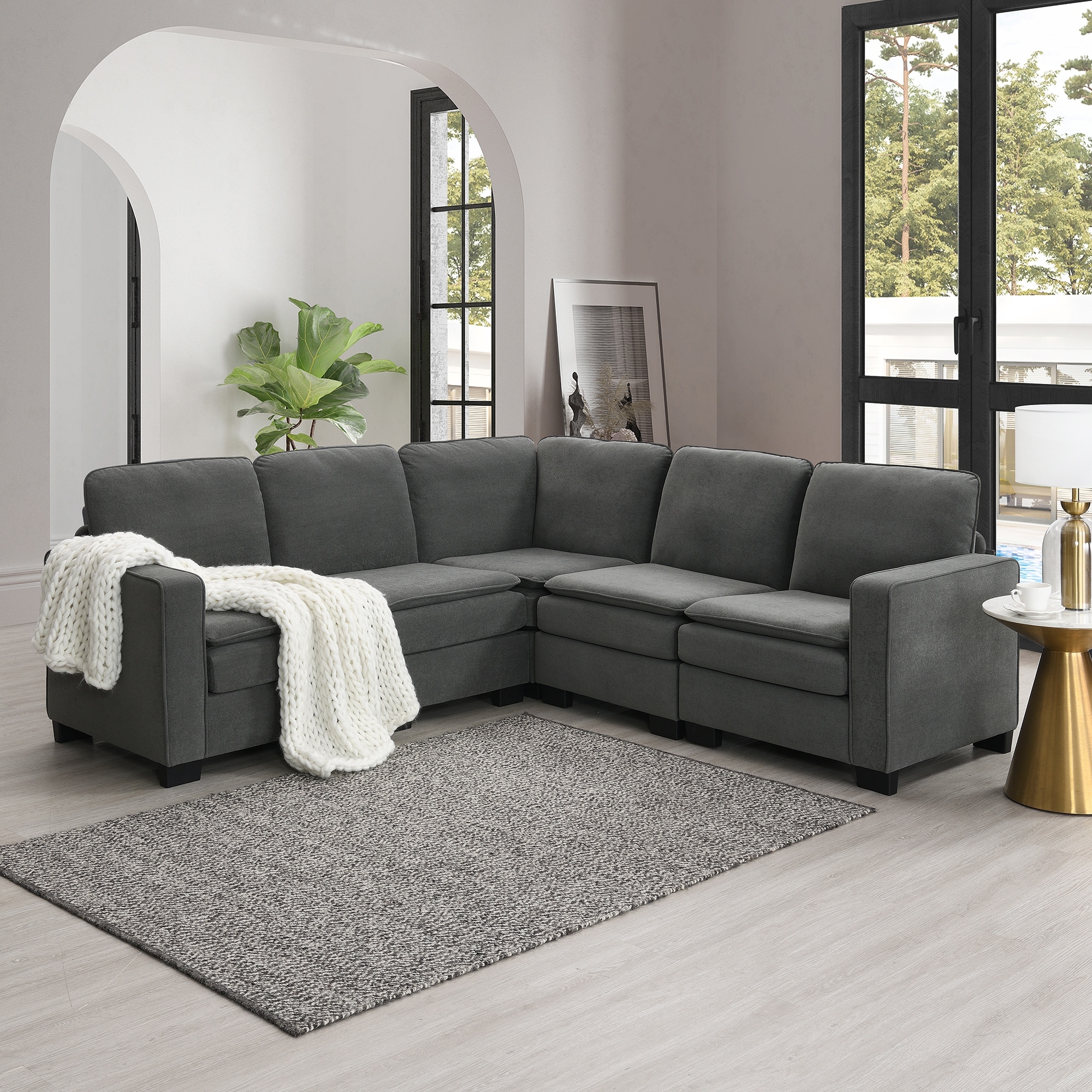 Large L Shaped Corner Couch with Double Cushions Upholstered Indoor Furniture for Apartment Office