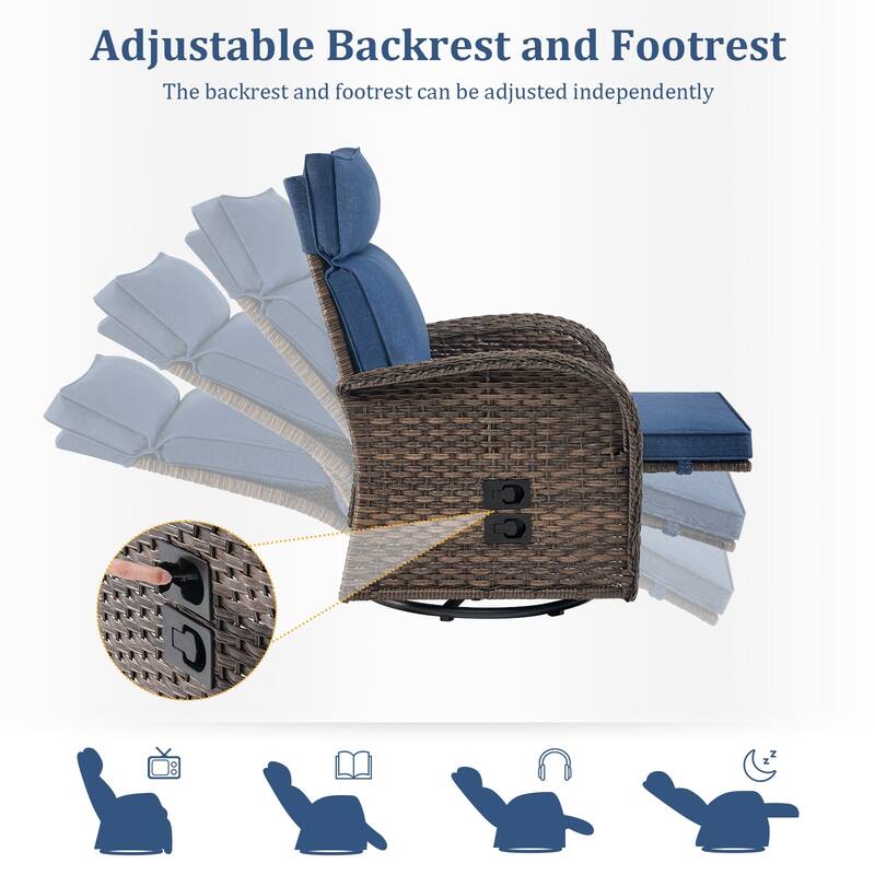 Pocassy Swivel Reclining Chair Lounge Chair with Adjustable Backrest