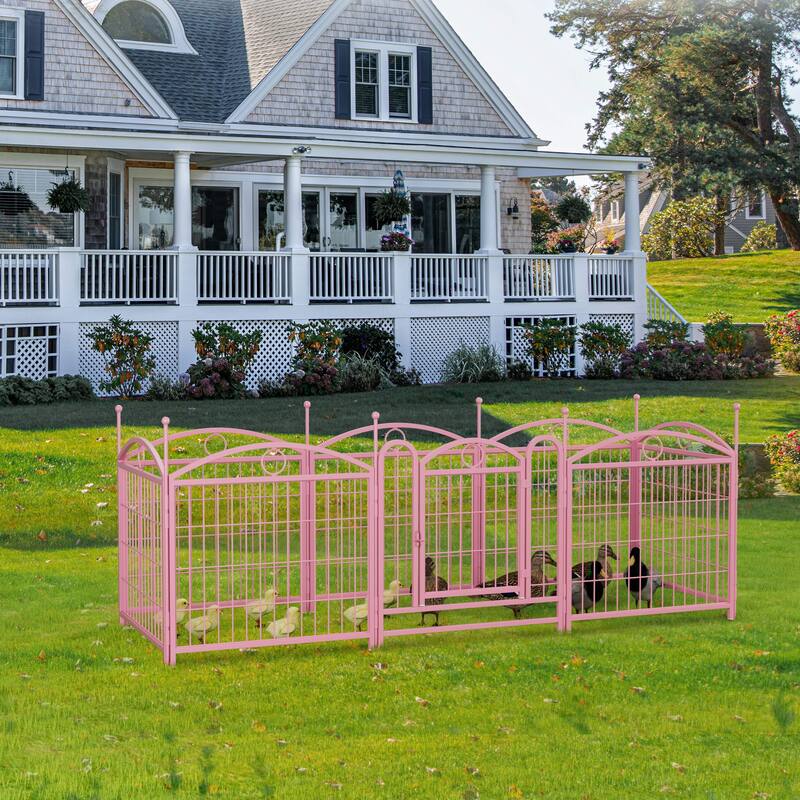 24" Dog Pen 8 Panel Dog Playpen Indoor Outdoor Metal Puppy Pet Fence Portable Folding Animal Exercise Fence