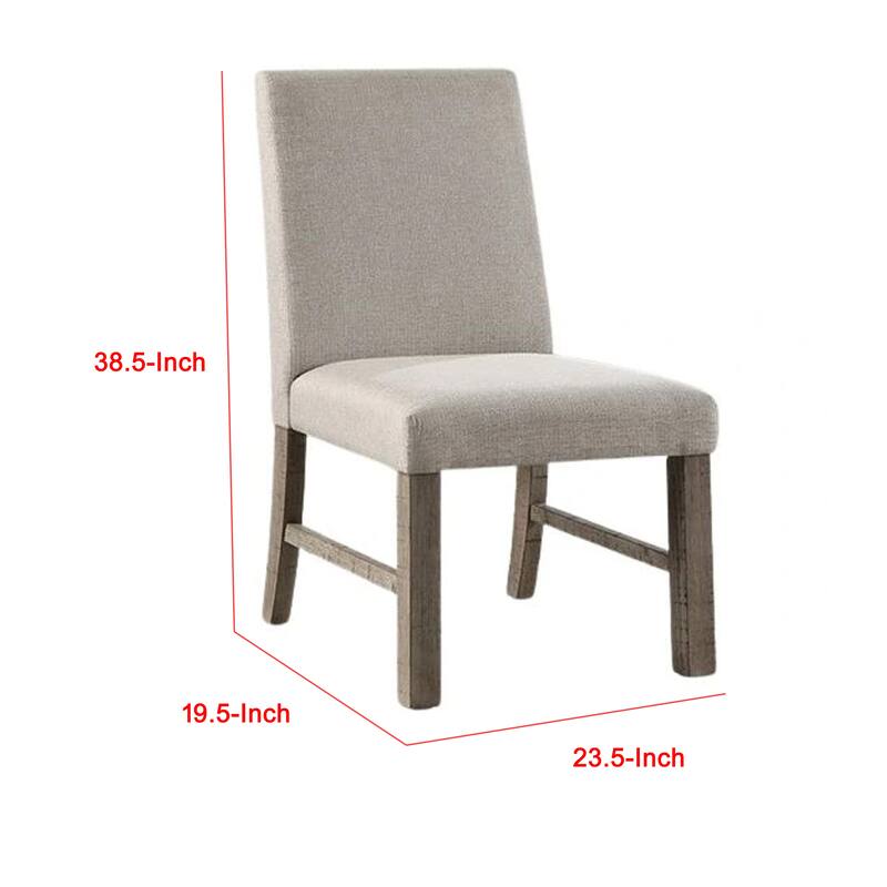 Genu Side Dining Chair Set of 2, Rustic Gray Wood, Gray Fabric