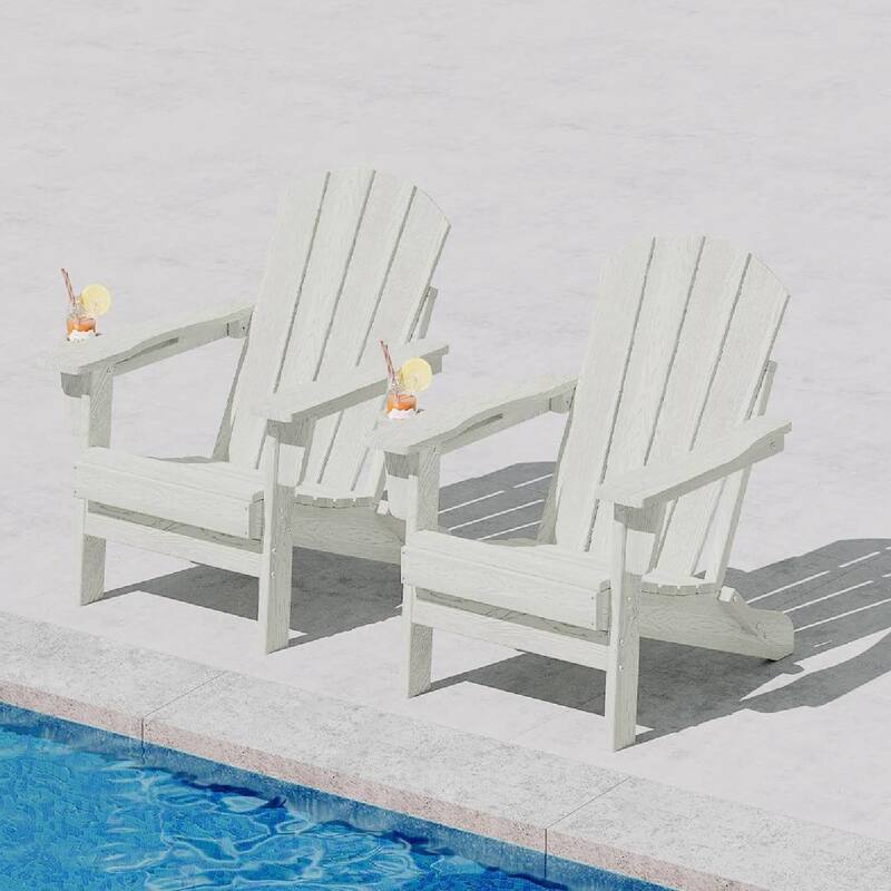 Set of 2 All-Weather HDPE Folding Adirondack Chair For Patios, Decks, Gardens - White