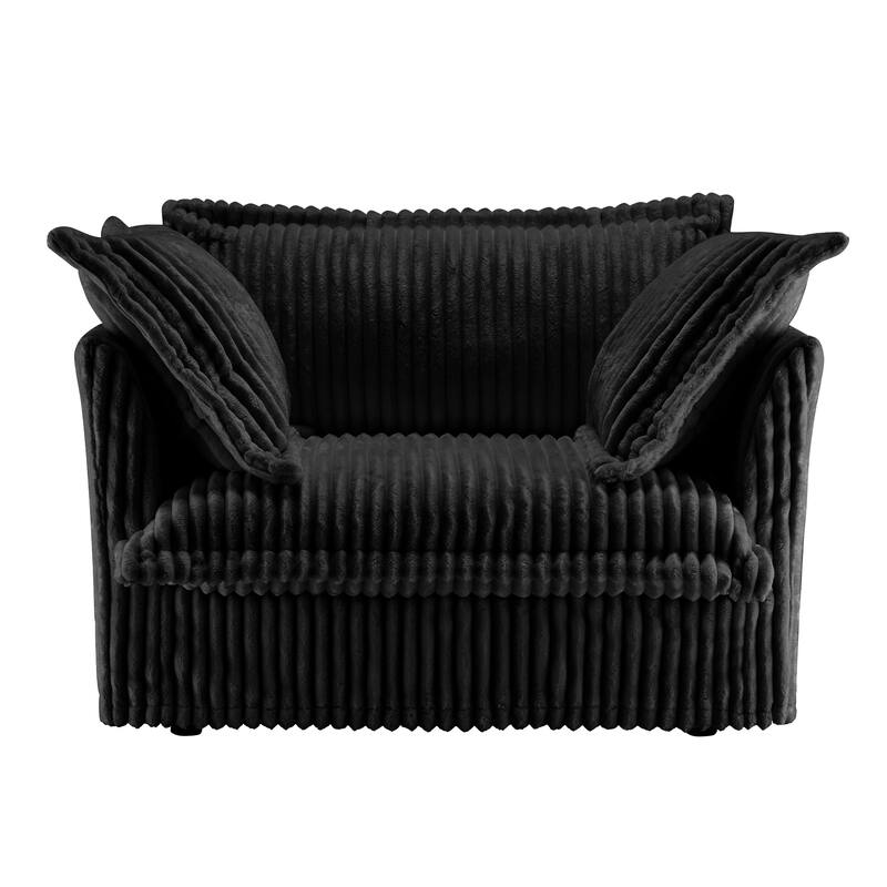 Corduroy Upholstered Armchair with Washable Covers, Deep Seat Single Couch Chair with Large Pillows, Small Space Reading Chair