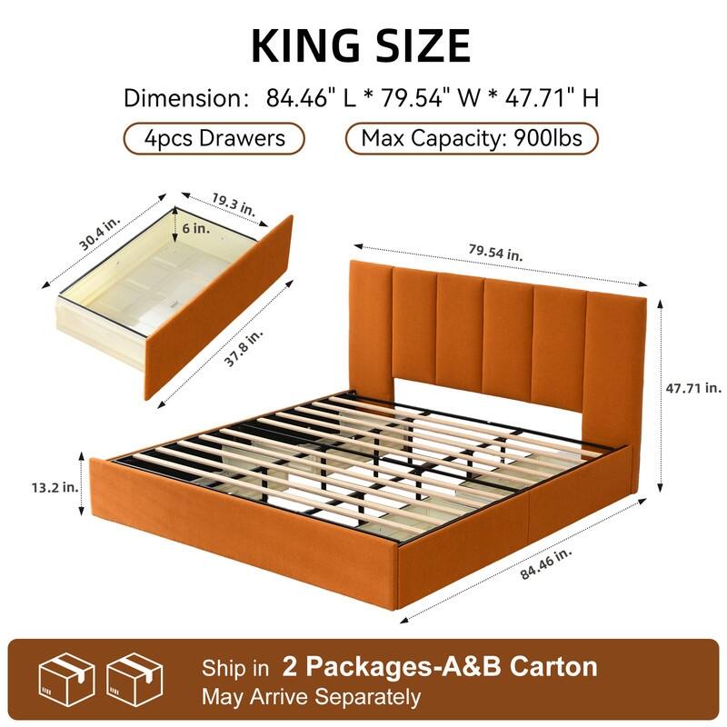 Plywood Frame Platform Bed with Storage Drawers