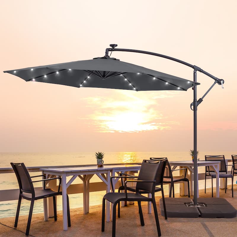 LIVOOSUN 10ft LED Patio Offset Umbrella With Cross Base - Anthracite