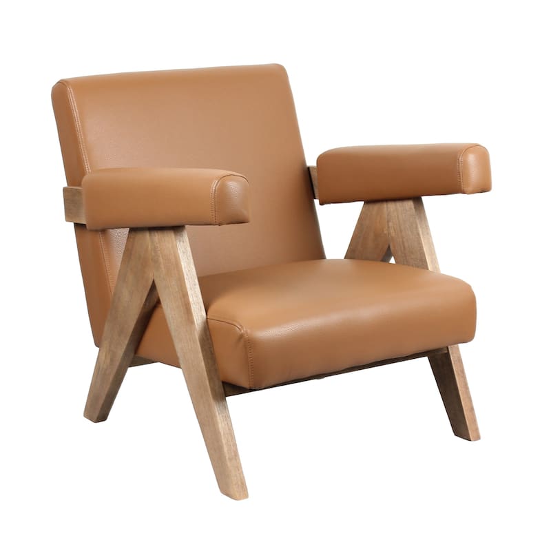 Pierre Nautical Wooden Lounge Chair - Cognac Vegan Leather with Light Wash Frame