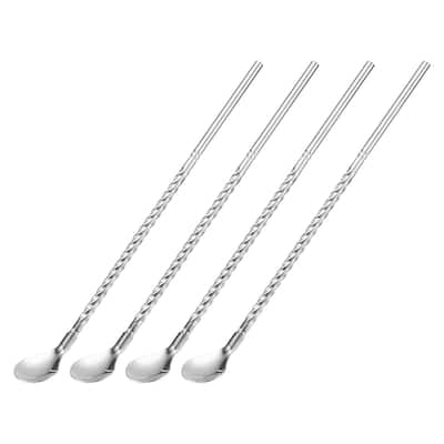 4Pcs 8.6" Stainless Steel Spoons Straws Reusable Twist Handle Spoon