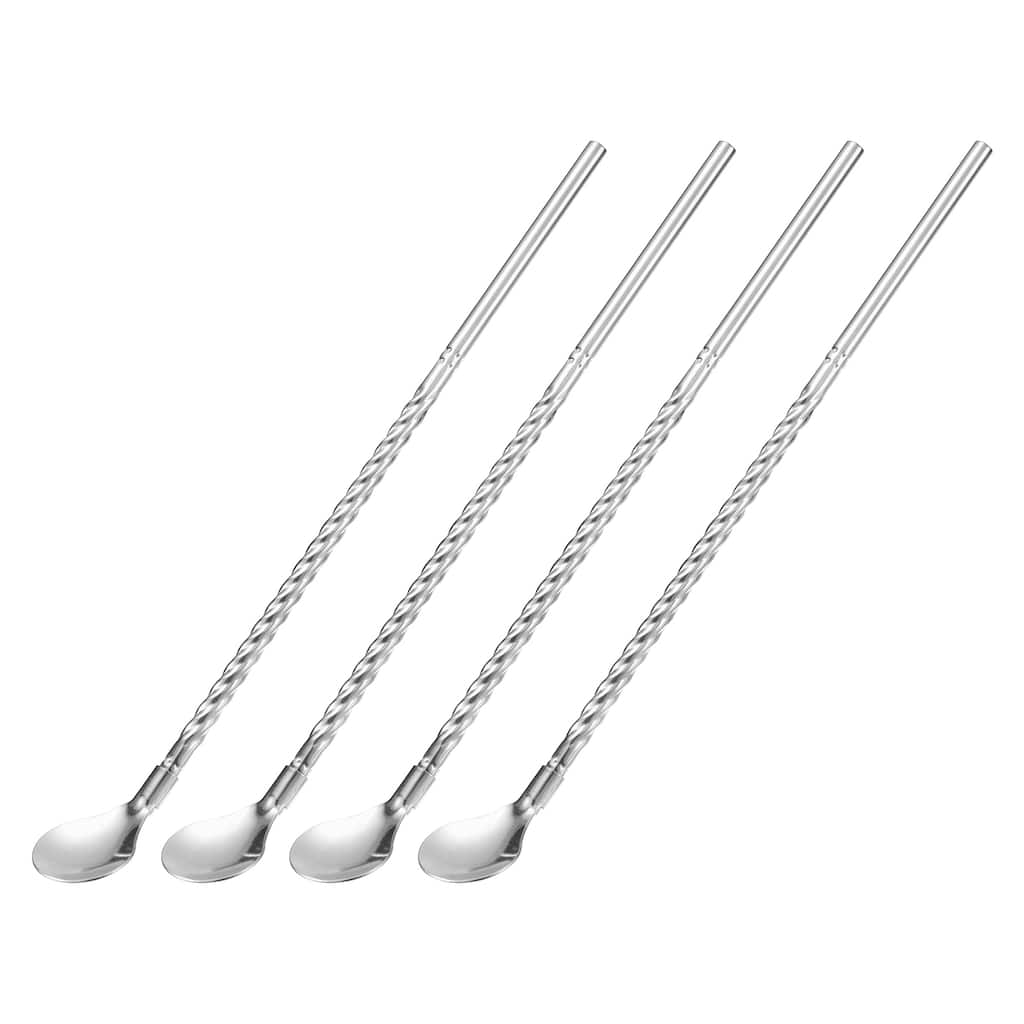4Pcs 8.6" Stainless Steel Spoons Straws Reusable Twist Handle Spoon