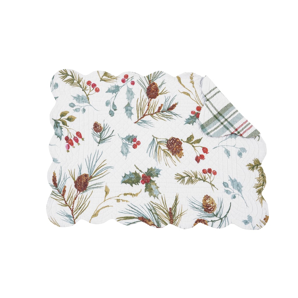 Edith Quilted Reversible Holly Botanical Placemat Set of 6 - Set of 6