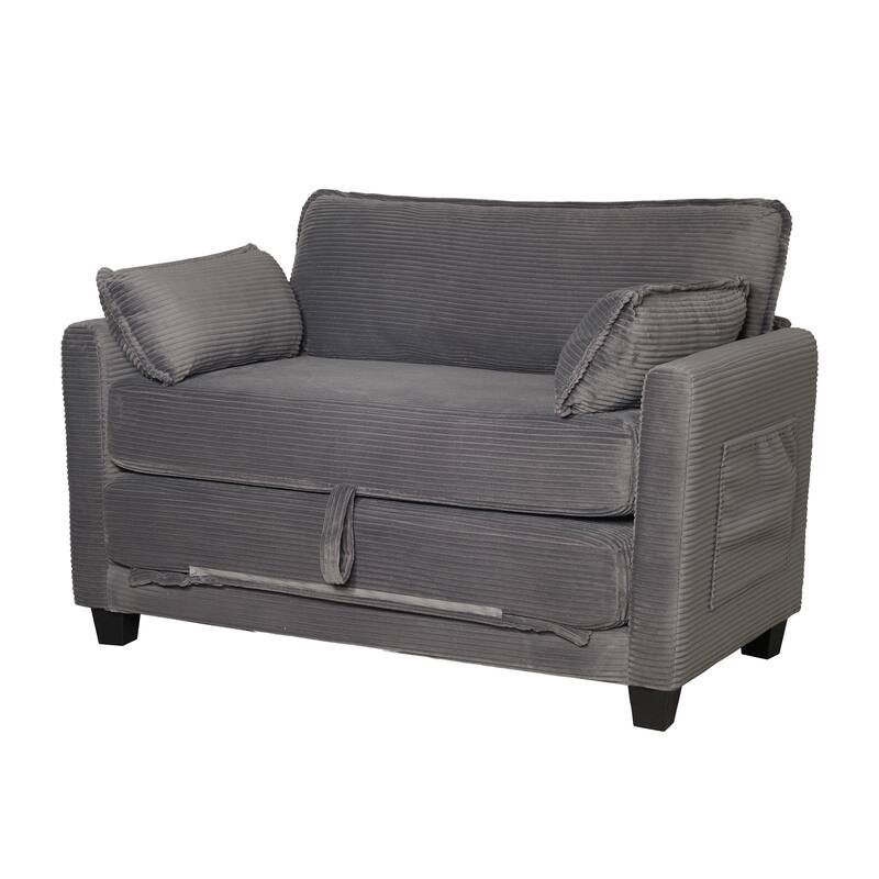 2-in-1 Convertible Corduroy Sofa Bed with Storage, High-Rebound Sponge & Solid Wood Frame