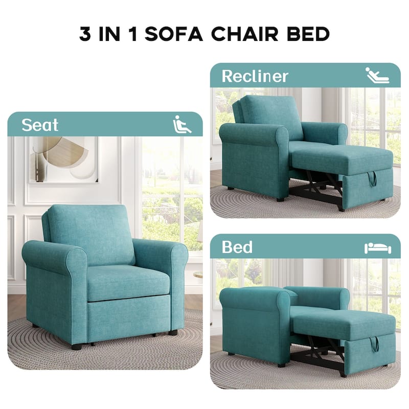 3-in-1 Adjustable Sleeper Sofa Bed, Pull Out Sofa Chair, Convertible Folding Bed for Living Room