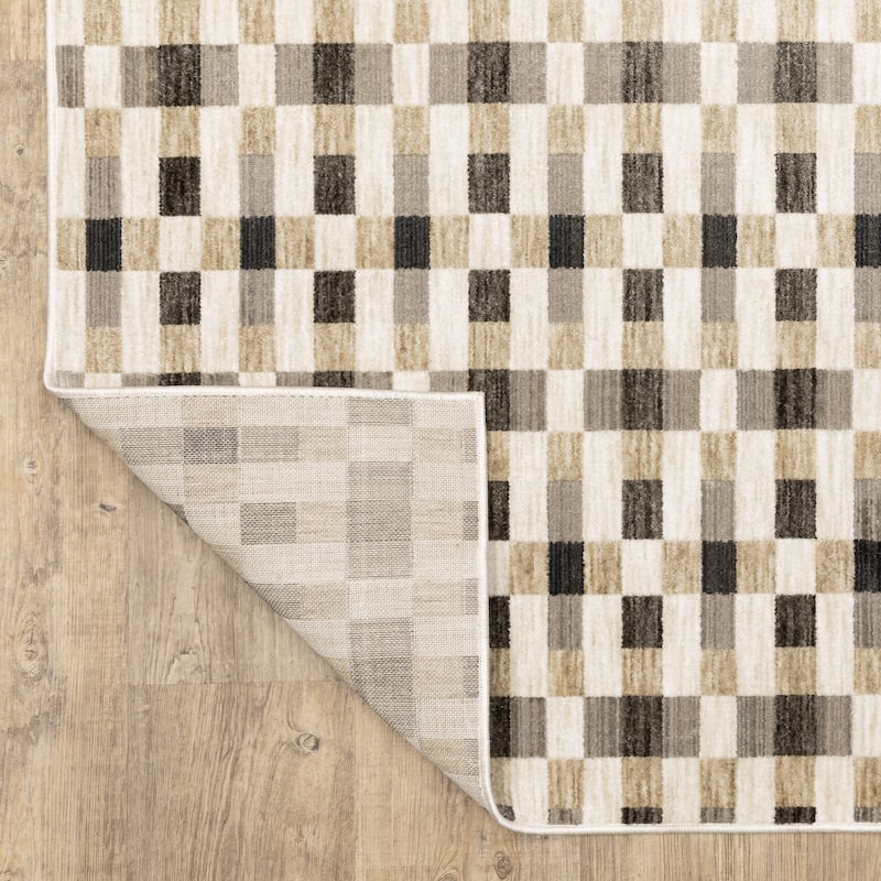 Hansel Geometric Blocks Black/ Golden Brown Area Rug