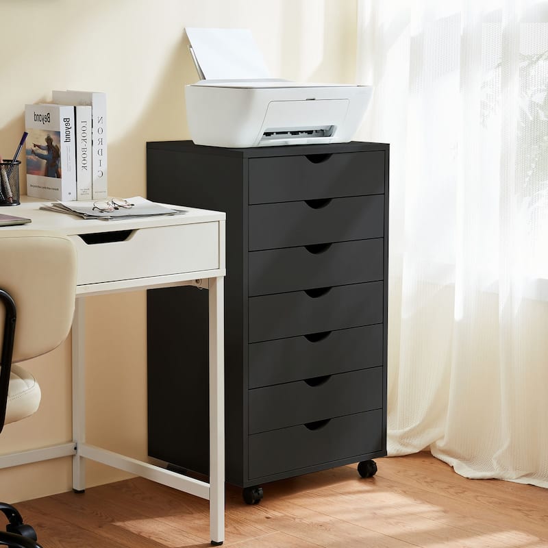 7-Drawer Vertical File Cabinet, Mobile Rolling Storage Dresser with Wheels - Black