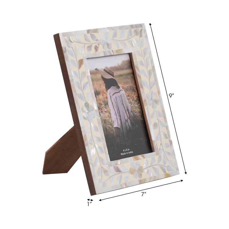 Wood Mother Of Pearl Inlay Vine Photo Frame - Ivory