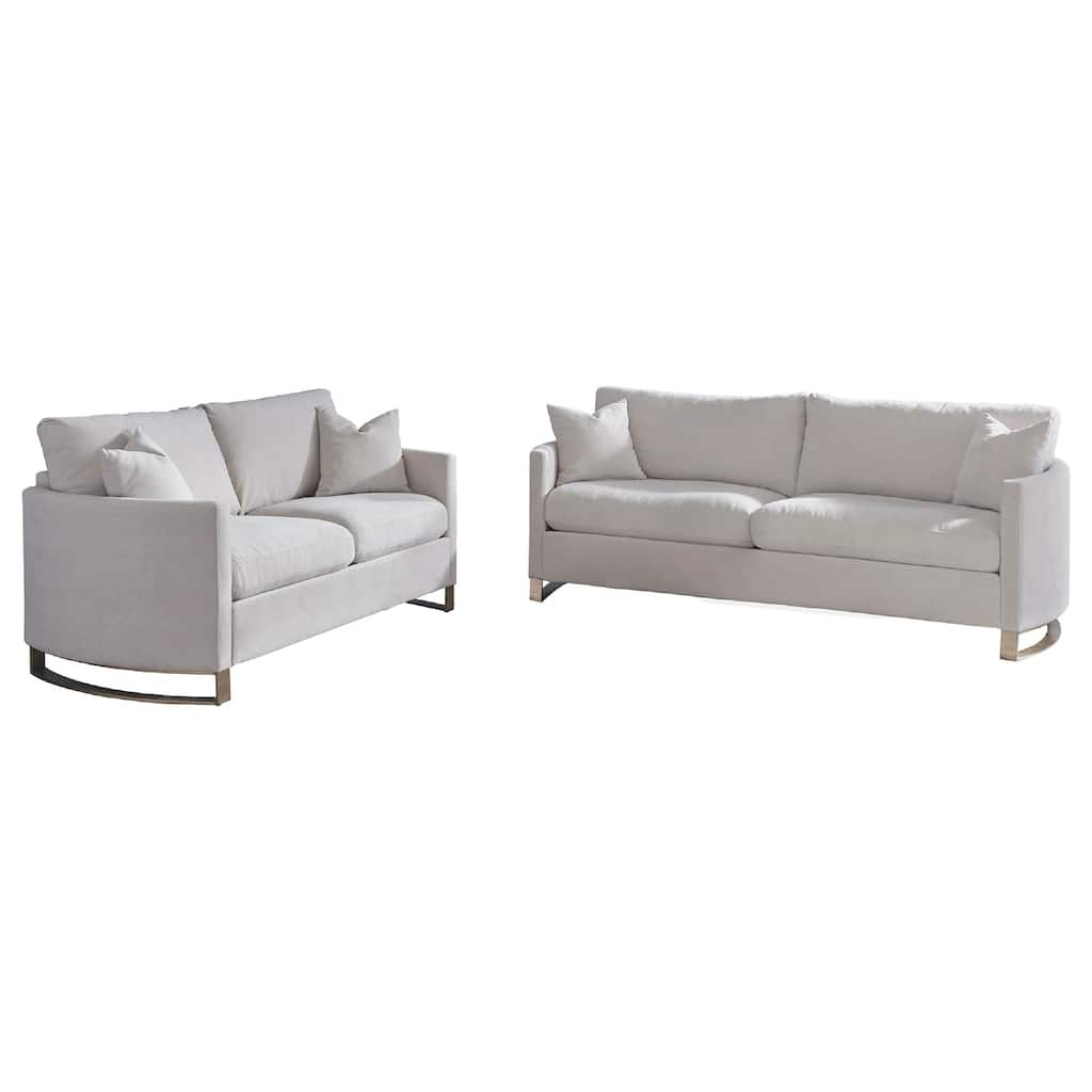 Lizzy 2pc Sofa and Loveseat Living Room Set, 4 Pillows, Beige Velvet