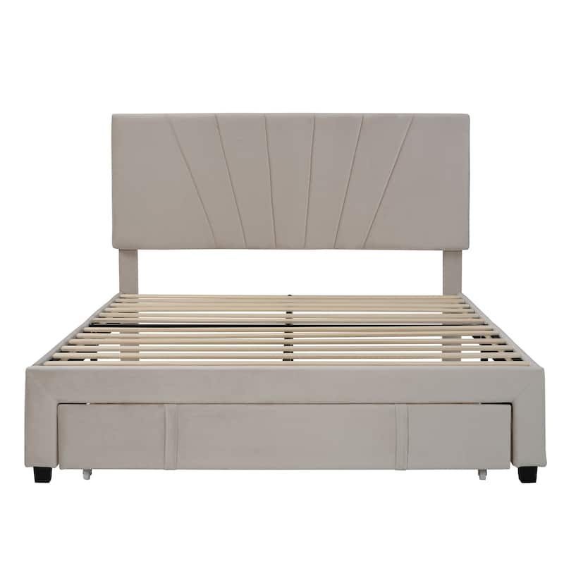 Queen Storage Bed Frame, Velvet Upholstered Platform Bed w/Big Drawer Bed Bath & Beyond 39080995