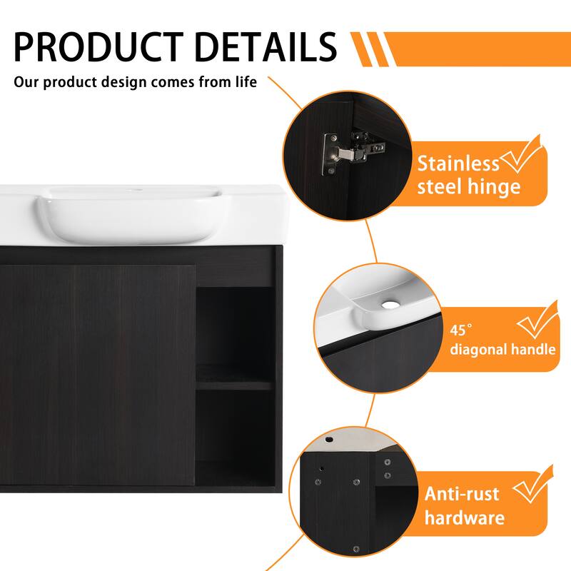 Bathroom Vanity With Sink In 24/28 Inch, Floating Bathroom Vanity With Soft Close Door